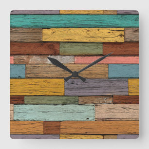 Holzuhr mit Holzplanken Quadratische Wanduhr