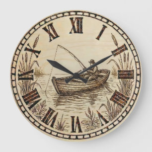 Holzuhruhr für die Wand mit Fischerboot-Motiv  Große Wanduhr