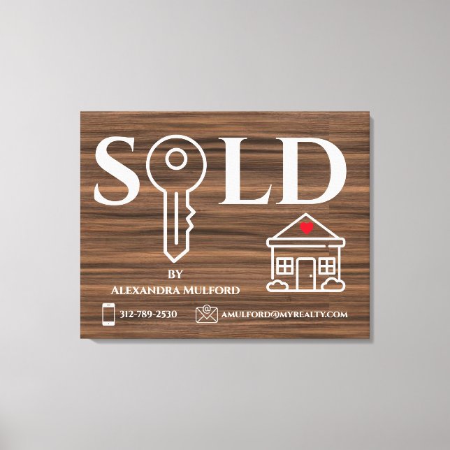 Holzvene Real Anwesen Sold Sign Leinwanddruck (Vorderseite)