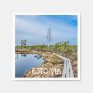 Holzweg über den Sumpf in Estland Serviette