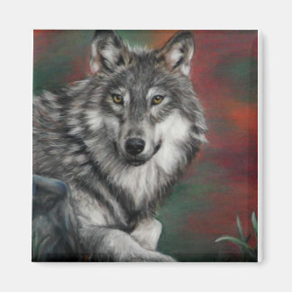 Holzwolf im Herbstwald ruht Magnet