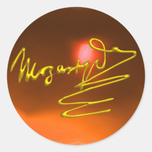 HOMAGE BIS MOZART, orange-gelbes Agglomerat Runder Aufkleber