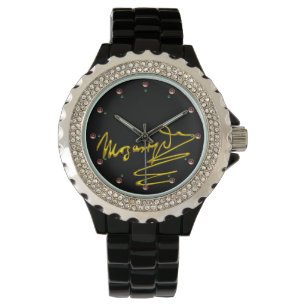 HOMAGE TO MOZART Gold Signature of Composer Black Armbanduhr