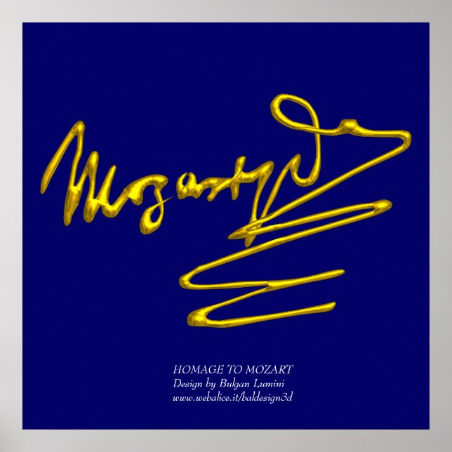 HOMAGE TO MOZART Gold Signature of Composer Blue Poster (Vorne)