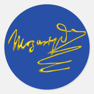 HOMAGE TO MOZART Gold Signature of Composer Blue Runder Aufkleber