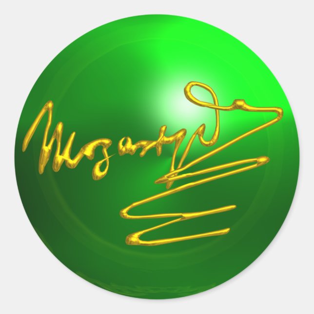 HOMAGE TO MOZART Gold Signature of Composer Green Runder Aufkleber (Vorderseite)