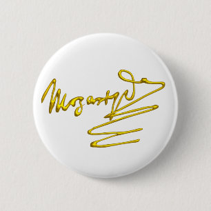 HOMAGE TO MOZART Gold Signature of Composer White Button