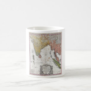 Homann Erbkarte 1748 von Indien und von Kaffeetasse