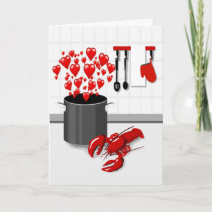 Homard de cuisine avec carte de voeux d'amour