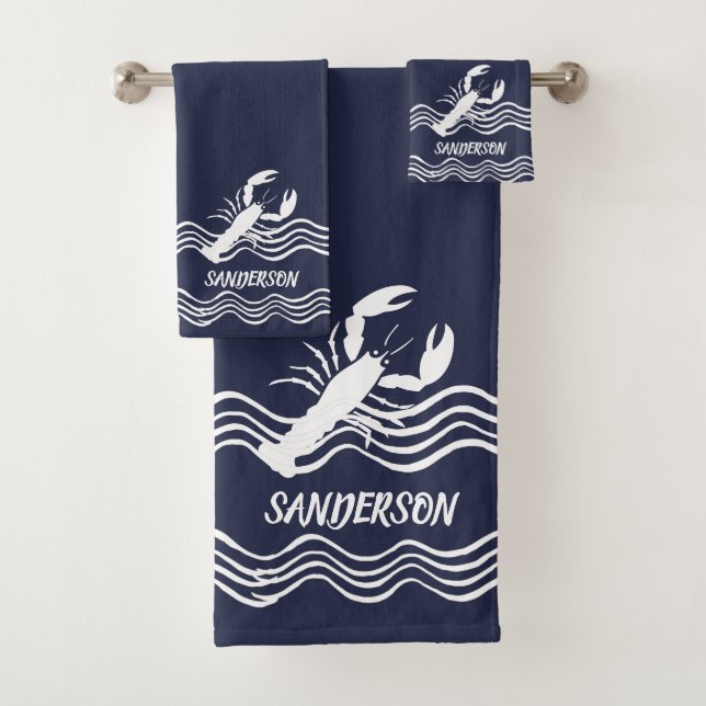 Homard marin Bleu blanc Bain Monogramme de bain (En situation)