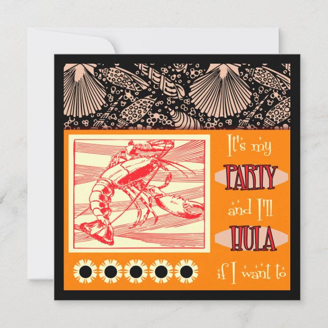 Homard Retro Luau Hula Invitations (Devant)