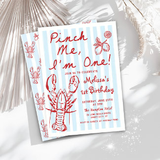 Homard tiré à la main 1er Invitation anniversaire