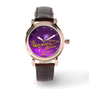 HOMAT FÜR MOZART Komponisten 3D-Goldsignatur Lila Armbanduhr