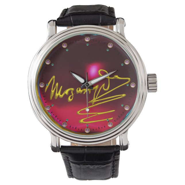 HOMAT ZU MOZART, RED BURGUNDY GEMSTONE ARMBANDUHR (Vorderseite)