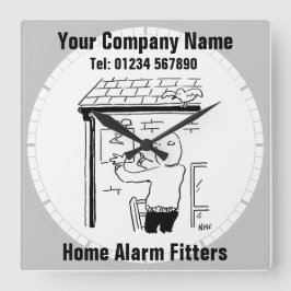 Home Alarm Fitter Cartoon Quadratische Wanduhr