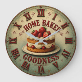 Home Baked Strawberry Cake Vintage Farmhouse Große Wanduhr