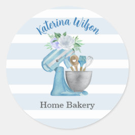 Home Bakery Blue Flower Mixer Runder Aufkleber