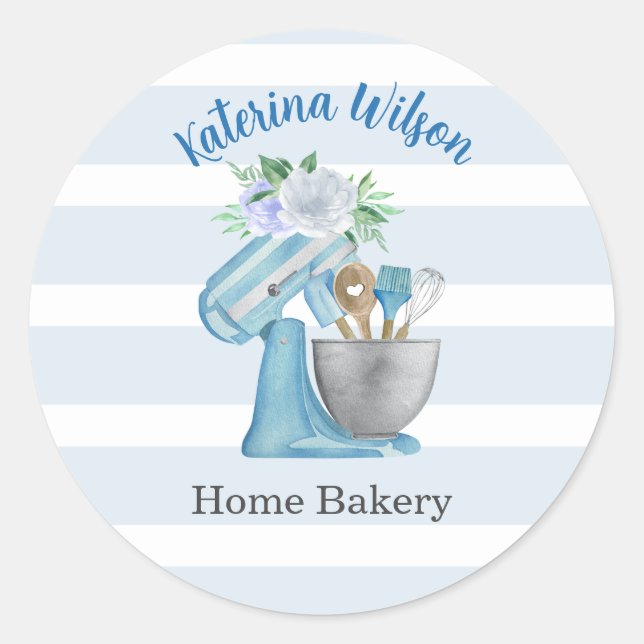 Home Bakery Blue Flower Mixer Runder Aufkleber (Vorderseite)