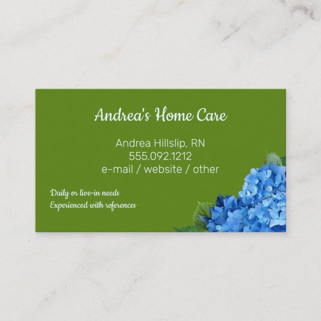 Home Care Blue Hydrangeas Cartes de visite personn (Devant)