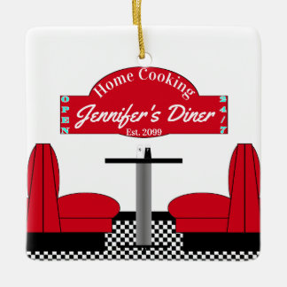 Home Cooking Name Chef Diner Retro Square Keramikornament