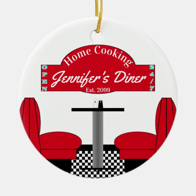 Home Cooking Name Chef Diner Retro Square Keramikornament (Vorne)