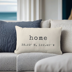 "Home" Custom Coordinates Throw Pillow   Ivory Lendenkissen