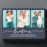 Home Family Sayings Modern Typography Three Photo Fotoplatte<br><div class="desc">This modern design features three of your favorite photos with the text "home - the story of who we are and a collection of all the things we love" in modern typography #photo #photogifts #gifts #gift #giftsforher #girly #family #home #birthdaygifts #holidaygifts #christmasgifts #personalizedgifts</div>
