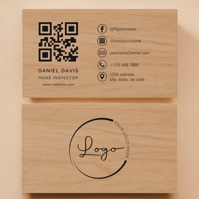 Home Inspector Wood Professional QR Code Visitenkarte (Von Creator hochgeladen)