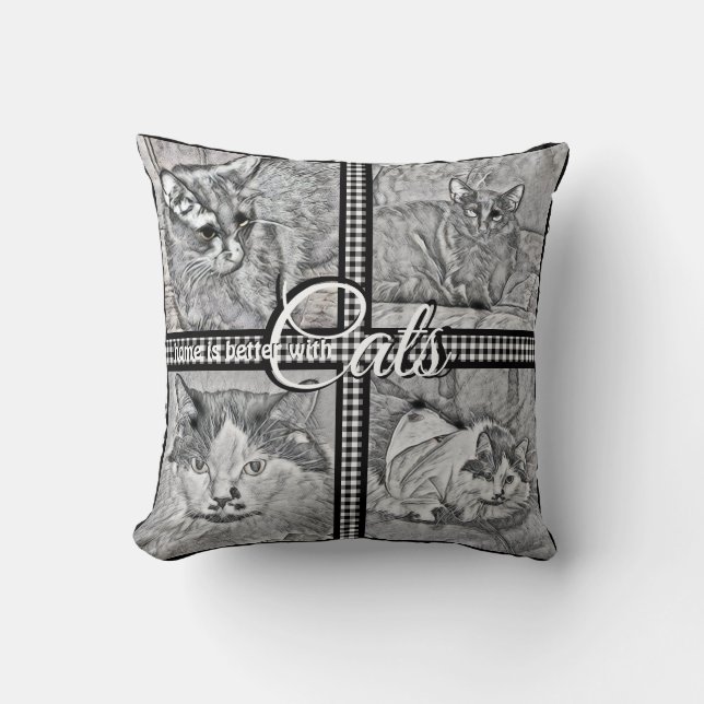 Home Is Better With Cats-Personalized-Square- Kissen (Vorderseite)