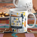 Home is Where My Cat is Monogrammed Name Kitchen Kaffeetasse<br><div class="desc">Give your special cat lover his or her own special custom kitty kitchen coffee mug. Mug has the text Home is Where My Cat Is and includes space for a first name. In the background there is a pattern of adorable orange, yellow, black, and gray cats. Coffee mug makes a...</div>