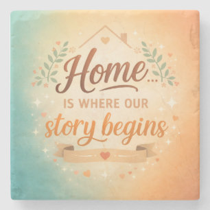 Home ist, wo unsere Geschichte beginnt glänzender  Steinuntersetzer