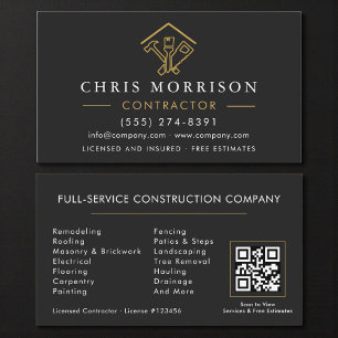 Home-Reparaturunternehmer Schwarz-Gold QR-Code Visitenkarte