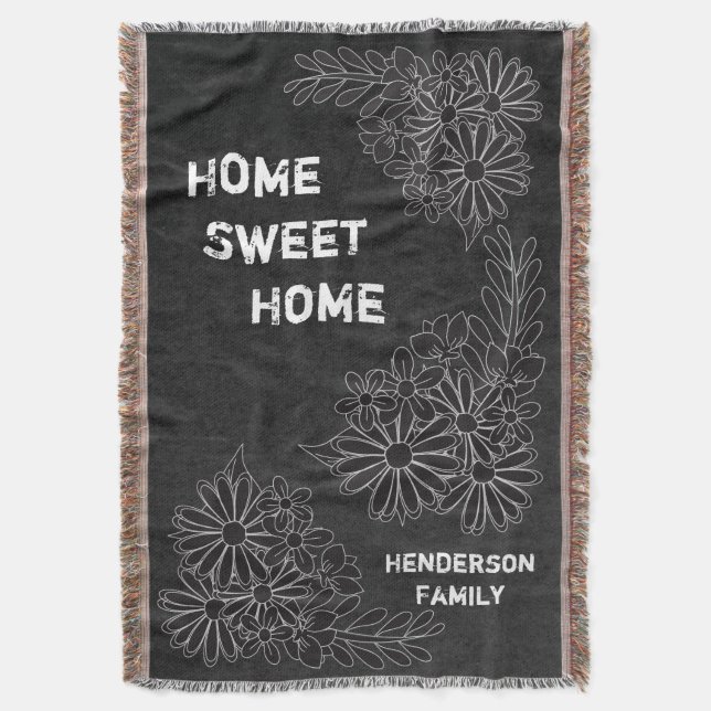 Home Sweet Home Family Chalkboard Styled Decke (Vorderseite Vertikal)