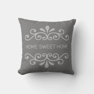Home Sweet Home & Floral Vektor auf Grau Kissen