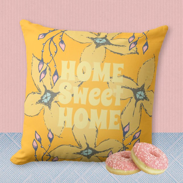 HOME Sweet HOME Flower Power Pop Art  Kissen (HOME Sweet HOME Flower Power Pop Art Throw Pillow ©Susanne Sachers - Sunny Mind Design)