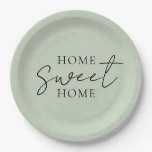 'Home Sweet Home' Sanftes Salbeigrün Farmhouse Rus Pappteller