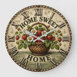 Home Sweet Home Strawberry Basket Farmhouse Große Wanduhr