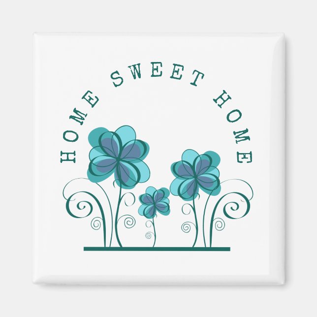 Home Sweet Home Teal Watercolor Florals Text Magnet (Vorne)