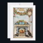 Home Sweet Home Vintage Christmas Hearth Feiertagskarte<br><div class="desc">Cozy and nostalgic restored vintage Christmas card illustration featuring hanging pot over glowing fire with four kitties looking on. Fireplace is decorated for Christmas with festive holly and on the wall is a cuckoo clock and Home Sweet Home poem. Back feys complementary holly graphic and editable text fields.</div>
