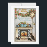 Home Sweet Home Vintage Christmas Hearth Feiertagskarte<br><div class="desc">Cozy and nostalgic restored vintage Christmas card illustration featuring hanging pot over glowing fire with four kitties looking on. Fireplace is decorated for Christmas with festive holly and on the wall is a cuckoo clock and Home Sweet Home poem. Back feys complementary holly graphic and editable text fields.</div>