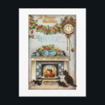 Home Sweet Home Vintage Christmas Hearth Postkarte<br><div class="desc">Cozy and nostalgic restored vintage Christmas card illustration featuring hanging pot over glowing fire with four kitties looking on. Fireplace is decorated for Christmas with festive holly and on the wall is a cuckoo clock and Home Sweet Home poem. Back feys complementary holly graphic and editable text fields.</div>