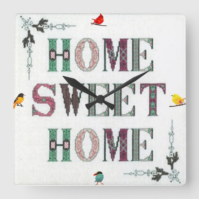 Home Sweet Home Wall Clock Quadratische Wanduhr (Vorderseite)