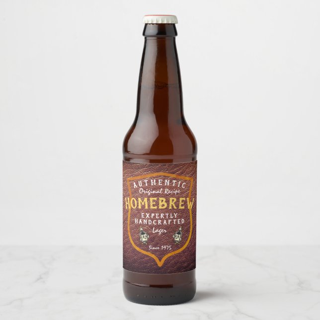 Homebrew Authentic Original Recipe Faux Leather  Bierflaschenetikett (Vorderseite)