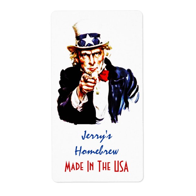 Homebrewing Beer Labels Uncle Sam Made in den USA (Vorne)
