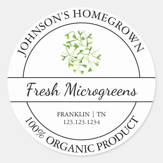 Homegrown Garden Fresh Bio Microgreens Label Runder Aufkleber (Vorderseite)