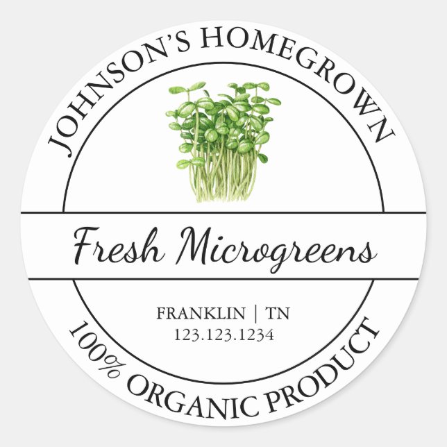 Homegrown Garden Fresh Bio Microgreens Label Runder Aufkleber (Vorderseite)