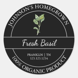 Homegrown Garden Frische Bio Basilika Runder Aufkleber