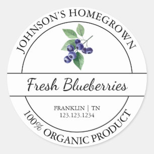 Homegrown Garden Frische Bio Blaubeere Label Runder Aufkleber