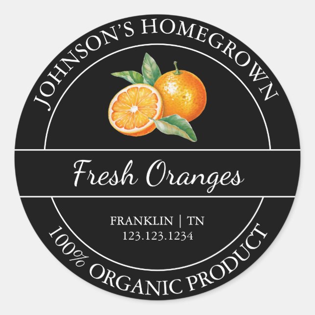 Homegrown Garden Frische Bio Orange Label Runder Aufkleber (Vorderseite)