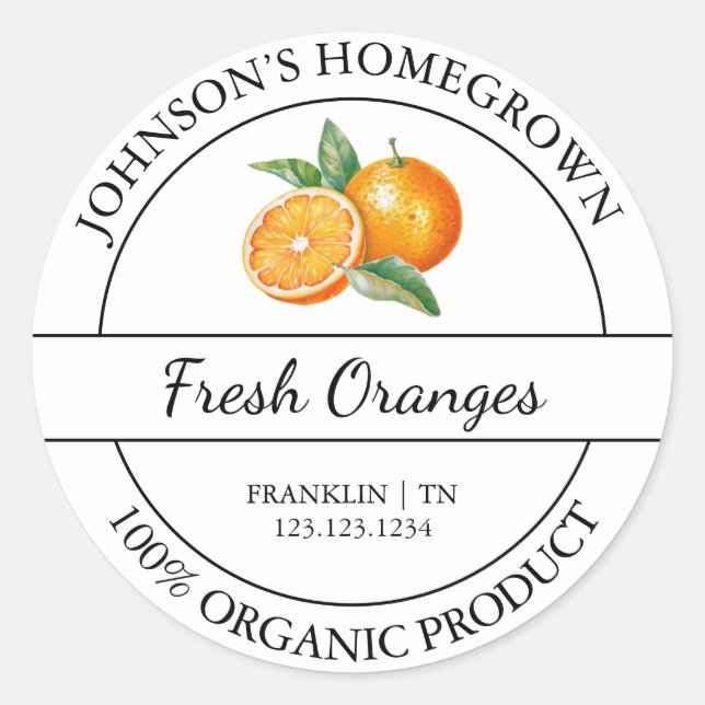 Homegrown Garden Frische Bio Orange Label Runder Aufkleber (Vorderseite)